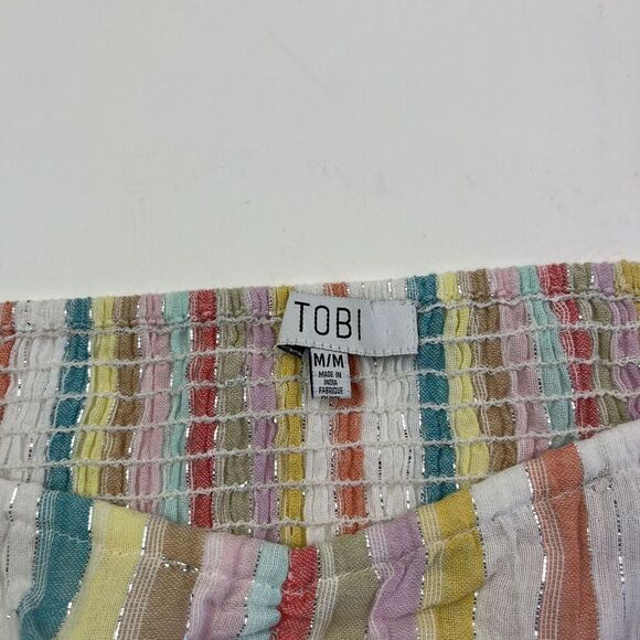 Tobi Dream Girls Crop Top M Striped Rainbow Festival Boho Hippie Flared sleeve - Picture 5 of 14